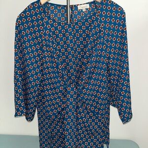Chenault Blue and Orange Patterned Blouse